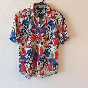 Blue Gear Slim Fit Short Sleeve Size Large Mens Shirt. Lips, Eyes, Bombs